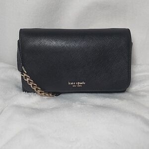 Kate Spade New York Staci Black Flap Crossbody Clutch Saffiano Leather